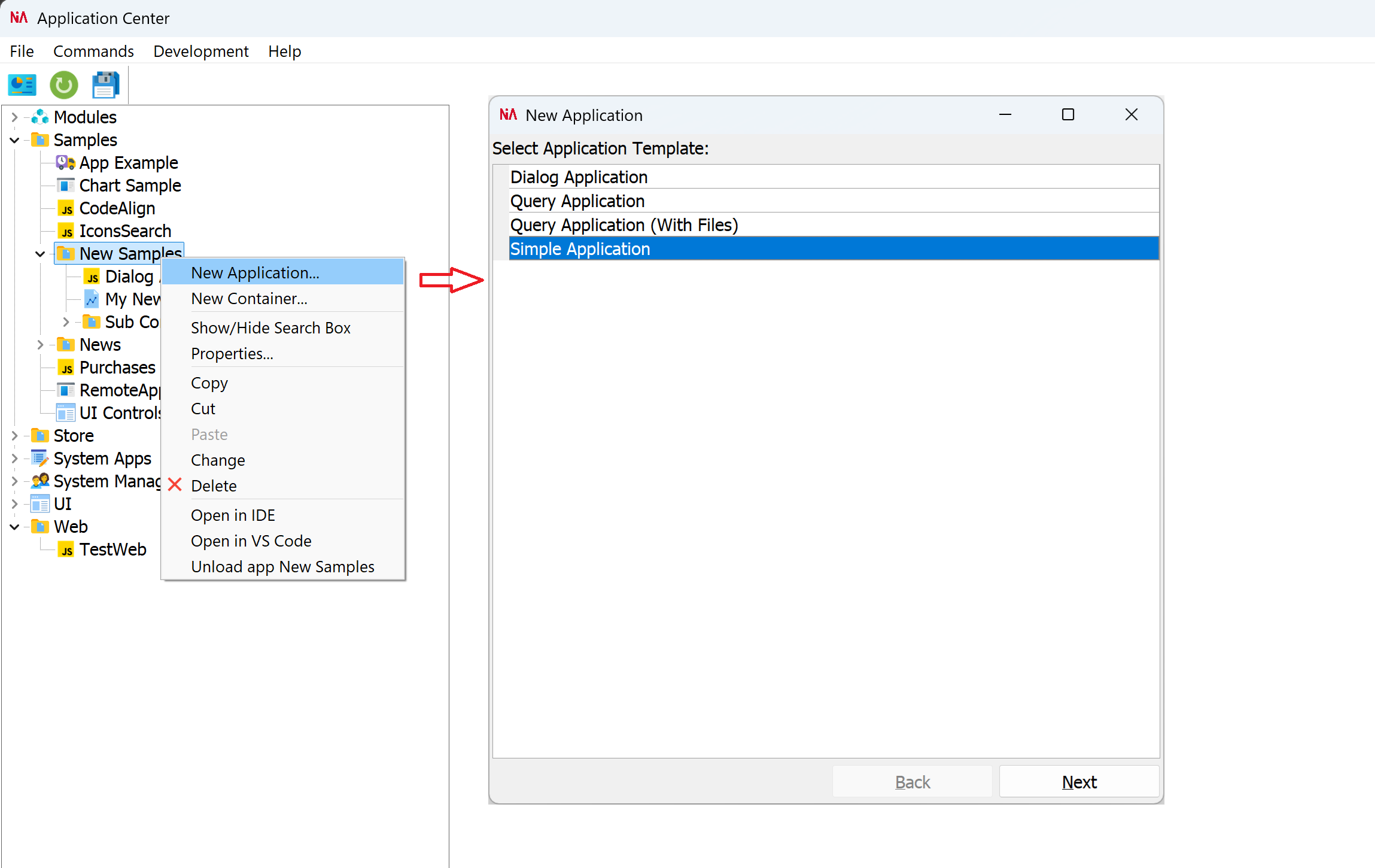 Context Menu→New Application...